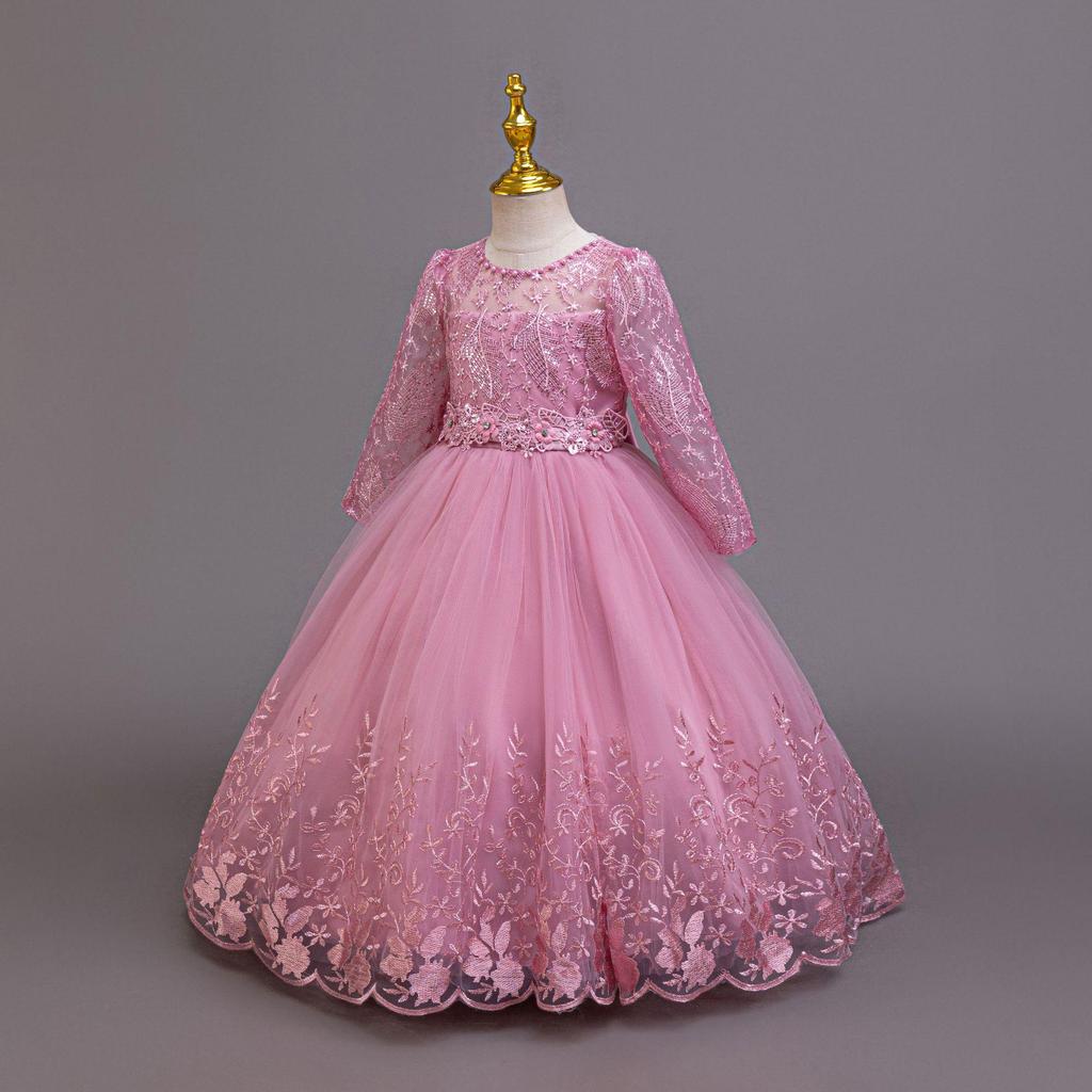 Long Sleeve Lace Princess Dress for Girls - Evening and Performance Wear