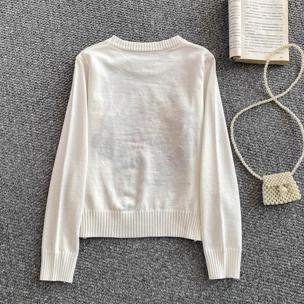 Autumn Winter Women O-neck Embroidery Flower Knitted Sweater Pullover Tops for School Girl