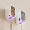 2pcs Wall-Mounted Toothbrush Holders with Covers | No-Drill Installation, Multi-Compartment Organizer for Bathroom Hygiene | Modern Bathroom Accessory