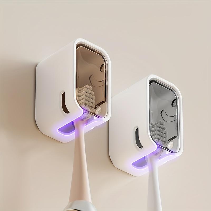 2pcs Wall-Mounted Toothbrush Holders with Covers | No-Drill Installation, Multi-Compartment Organizer for Bathroom Hygiene | Modern Bathroom Accessory