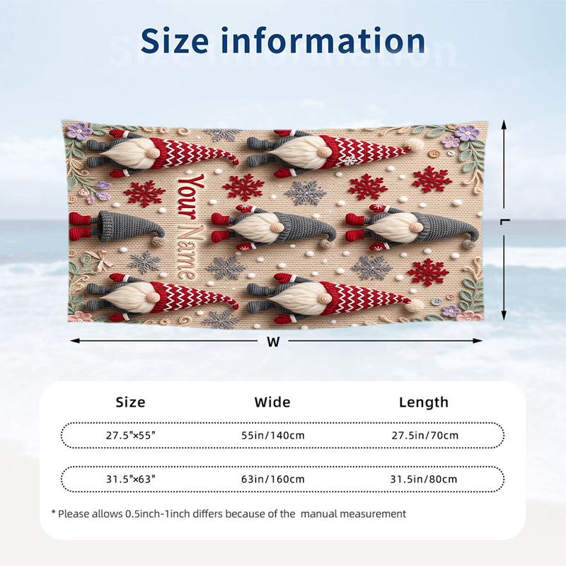 Gnome Theme Beach Towel Personalized Custom Name & Text Soft Quick Dry Beach Towel for Swimming Travel