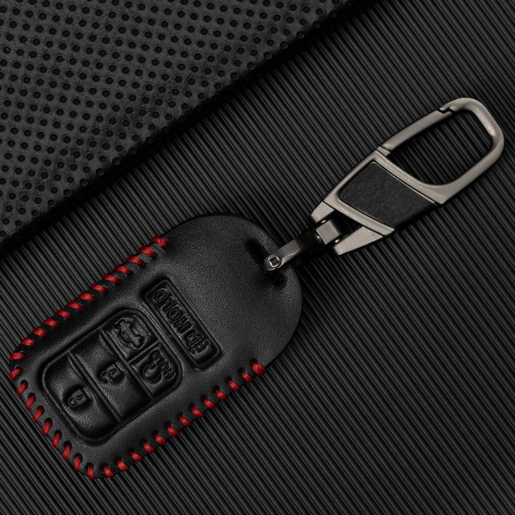 5 Button Remote Smart Car Zinc Alloy Key Fob Chain Ring Cover Case Keyless Entry PU Leather For Honda Pilot Civic Accord 2023