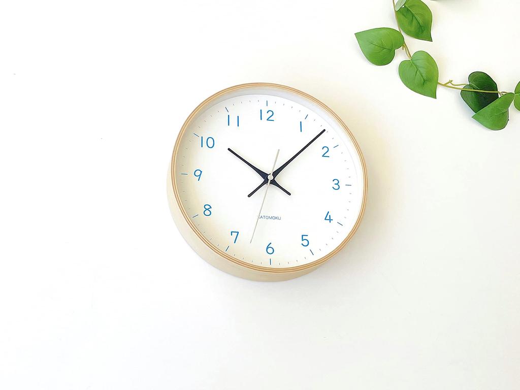 KATOMOKU Plywood Clock 22 Light Blue Wall Clock Continuous Second Hand km-121LB 252mm (radio Clock)