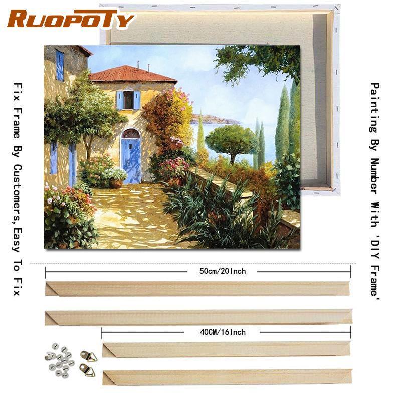 RUOPOTY Barvení podle čísel Městská krajina pro obývací pokoj na plátně Jedinečný dárek akrylový obrázek podle čísel domu