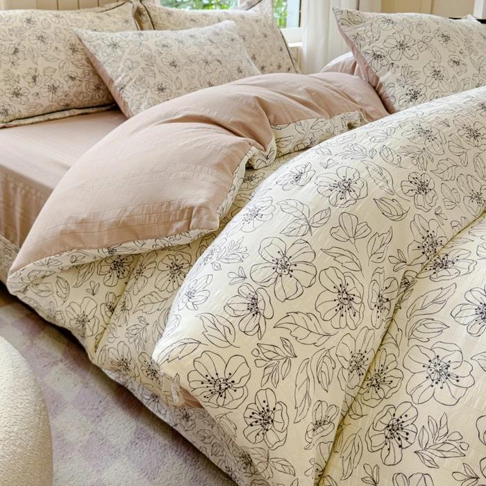 Class A super soft jacquard cloud yarn cotton four-piece set, bed sheet, bed hat, quilt cover, student dormitory bed 1.5m sheet 4pcs
