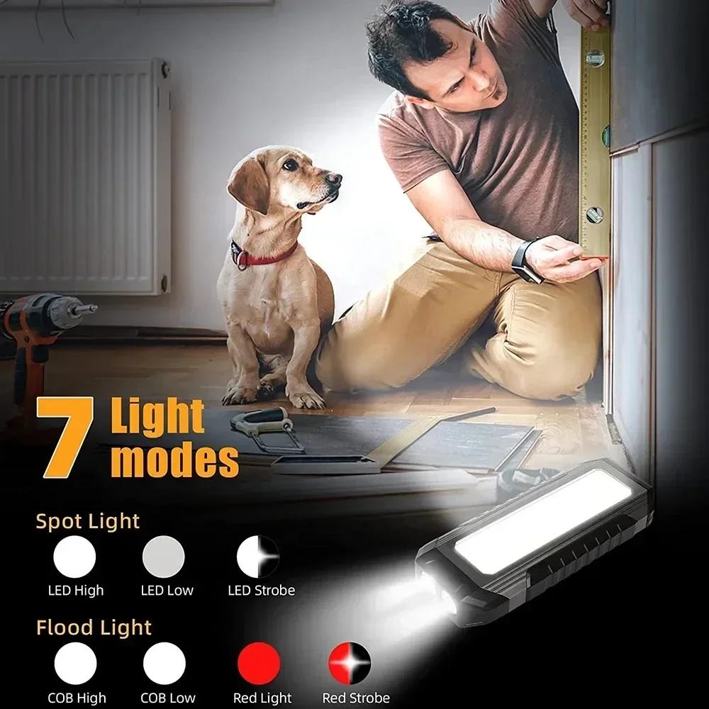 Work Rechargeable Light LED 4000MaH Portable Flashlight Magnetic Lamp 7 Modes With Hooks for Car Inspection Camping Lighting