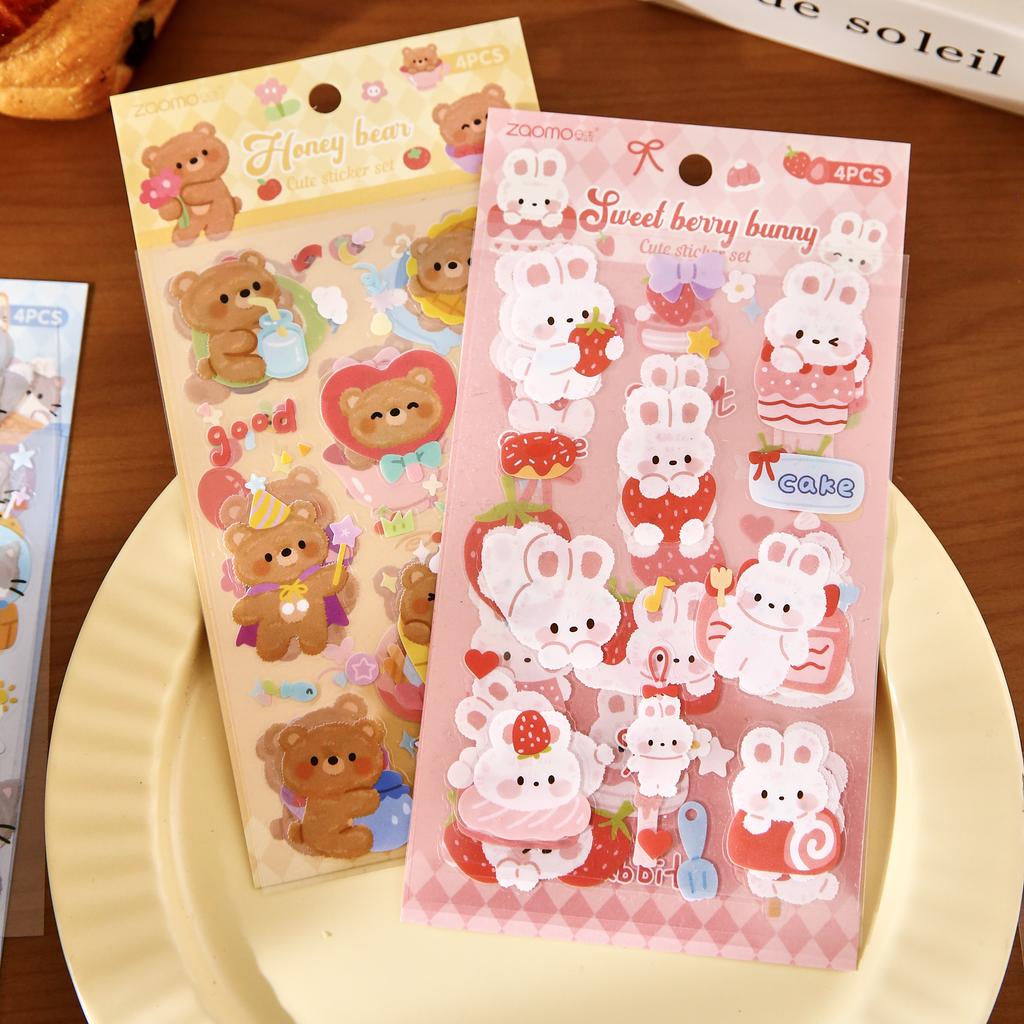4sheets Kawaii Cartoon Animal Stickers DIY Diary Scrapbook Decor Journal Aesthetics Stationery Supplies