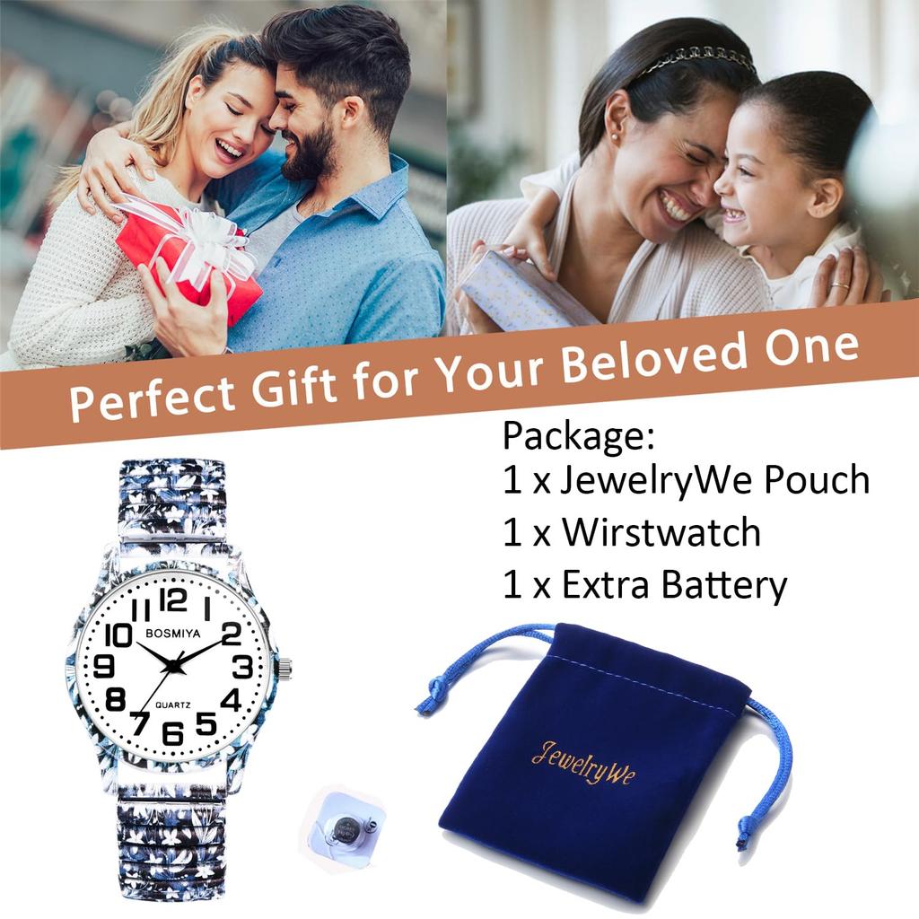 Stylish Analog Elastic Stainless Steel Floral Print Quartz Bohemian Fashion Accessory Perfect Gift for and Day Cute, Waterproof, One-Size-Fits-All