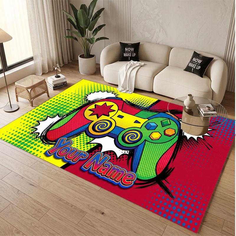 Game Controller Theme Soft Crystal Velvet Rug Custom Name & Text Print Non Slip Floor Rug for Bedroom Living Room