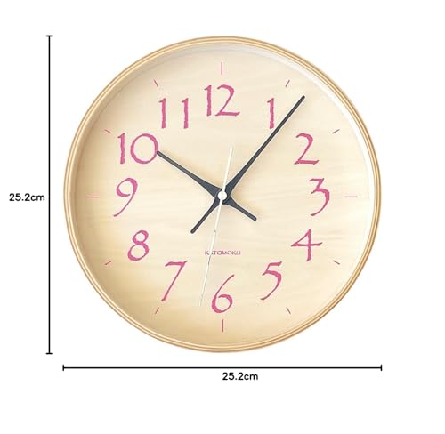 Horloge KATOMOKU en contreplaqué 21, rose clair, km-120LPRC, horloge murale à trotteuse continue, diamètre 25,2 cm (horloge radiopilotée)
