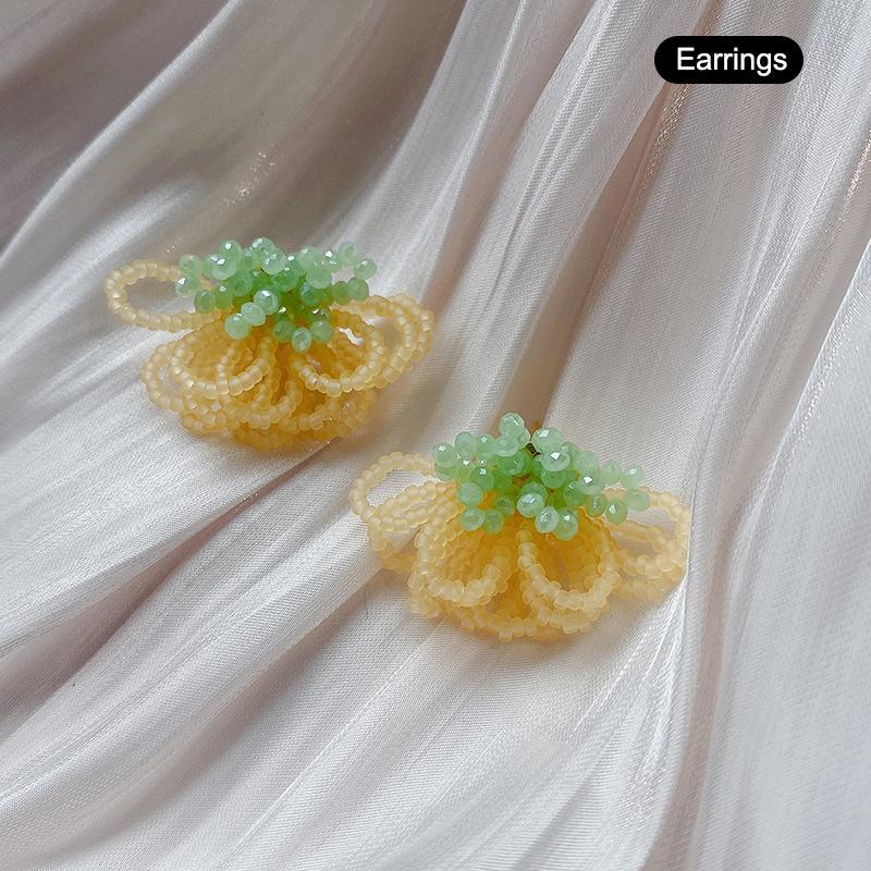 Summer Colorful Fringed Flowers Earring Temperament Elegant Personality Beaded Stud Earrings For Women Jewelry Gift