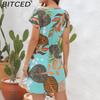 BITCED Spring/Summer Floral Print Drawstring V-Neck Short-Sleeve Vacation Casual Loose Dress