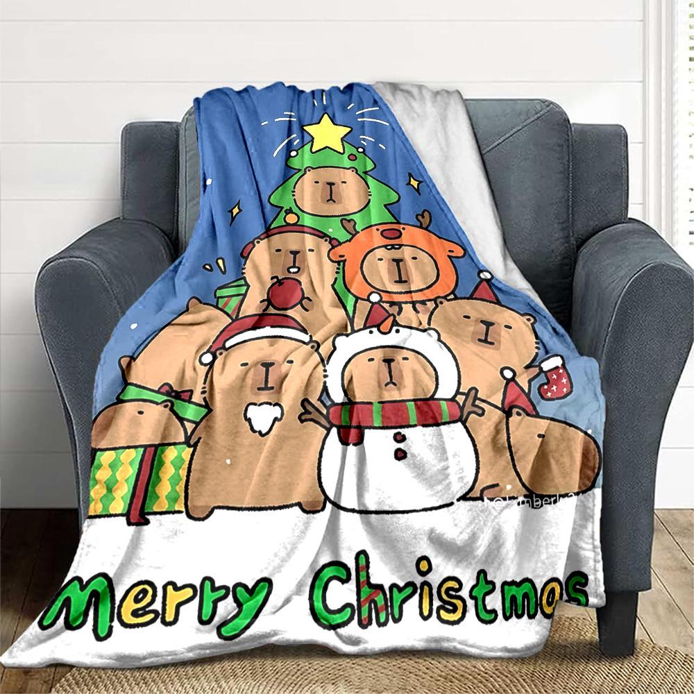 1pc Christmas Capybara Blanket Lightweight Flannel Blanket Throw Blanket For Sofa, Bed, Travel, Camping, Livingroom, Office yy251015160 75x90cm