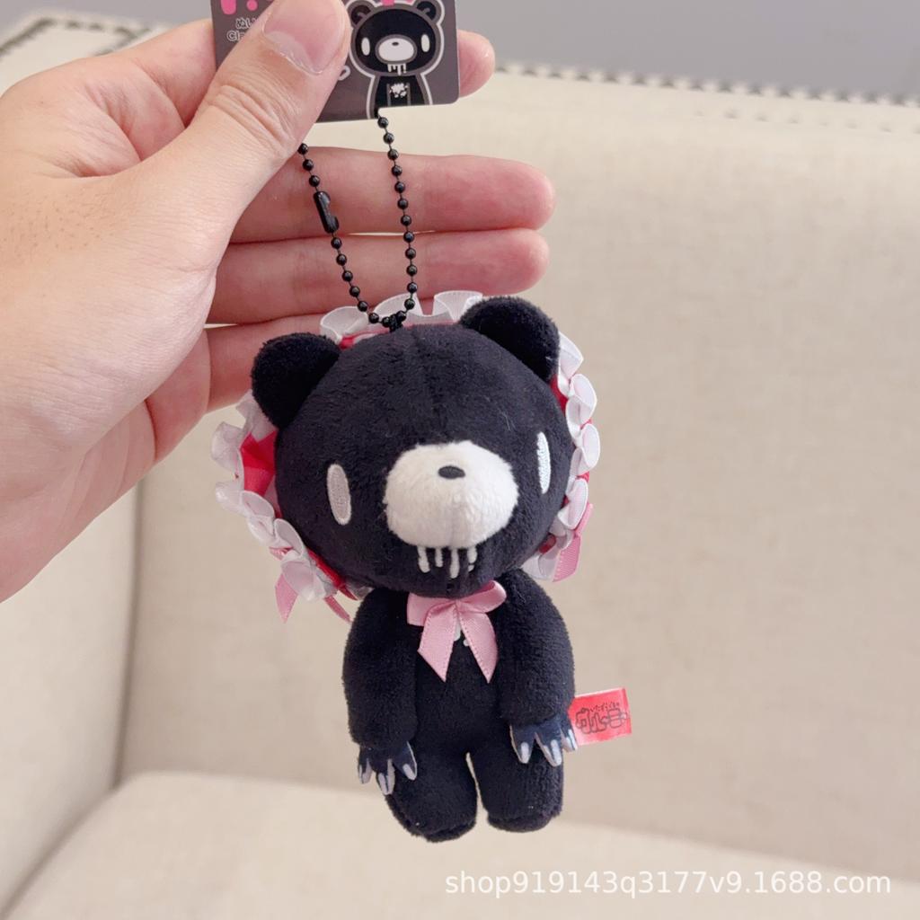 Kawaii 10CM Pink Bear Plush Toy Keychains Japanese Cute Stuffed Animal Lace Trim Pink Bear Plushie Doll Bag Accessories Charm