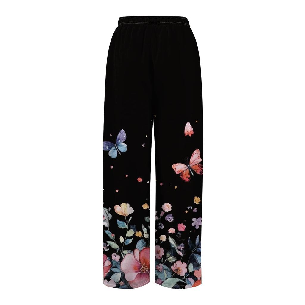Women's Printed Wide Leg Pants With Pockets High Waist Drawstring Loose Casual Pants