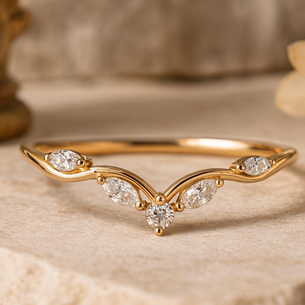 Moissanite Curved Statement Band, Rose Gold Plated Silver Jewelry, Birthday Gift For Her, Anniversary Stacking Band