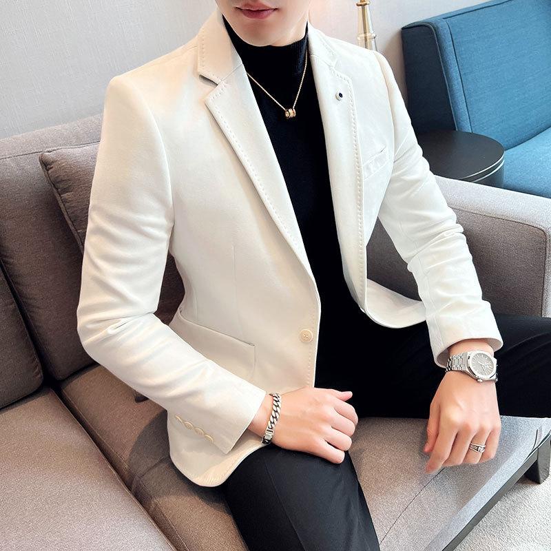 

Fashion Suit Coat Men s Slim Fit Deerskin Velvet Elegant Blazer Coat Business Casual Wedding S білий