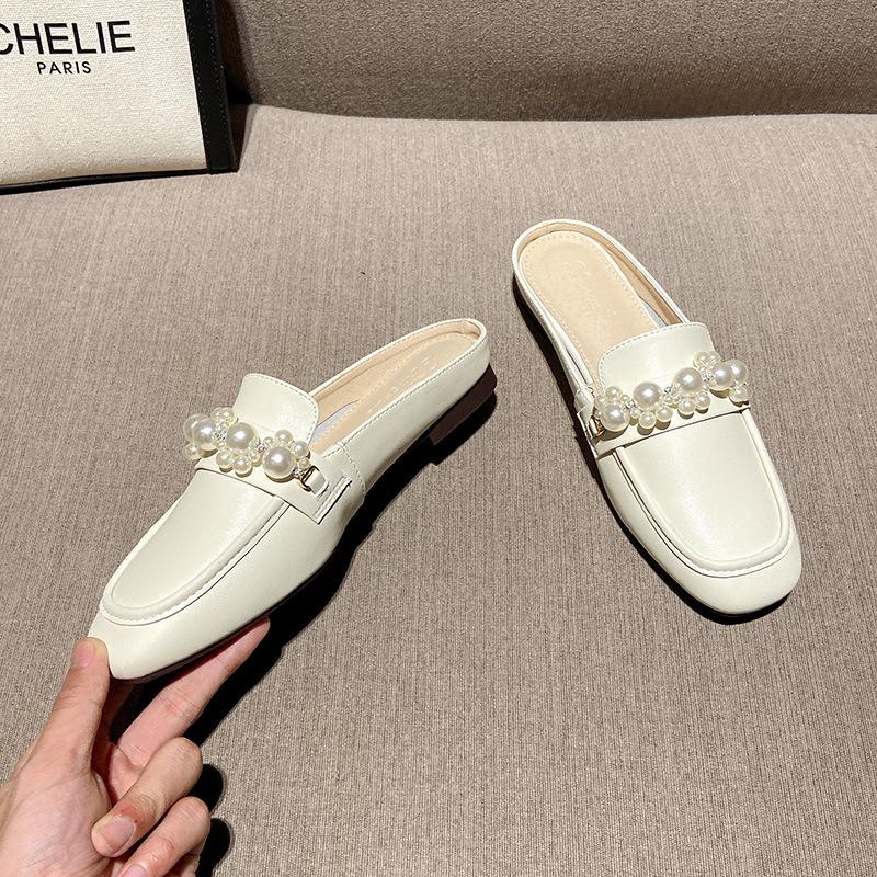 Leather Muller Shoes Women's Bag Head Half-drag Sandals Spring 2025 Wear Lazy Cool Slippers Comfortable Flat Shoes