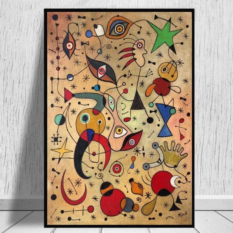 Moderne Joan Miro Surrealismus Kunst Poster und Drucke Leinwand Malerei Bilder an der Wand Abstrakt Dekorative Heimdeko Cuadros