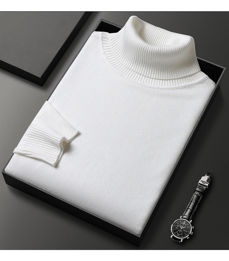 Men's High Neck Double Roll Wool Sweater - Soft, Warm, Solid Color, Close-Fitting Base Layer, Trendy Knitted Design