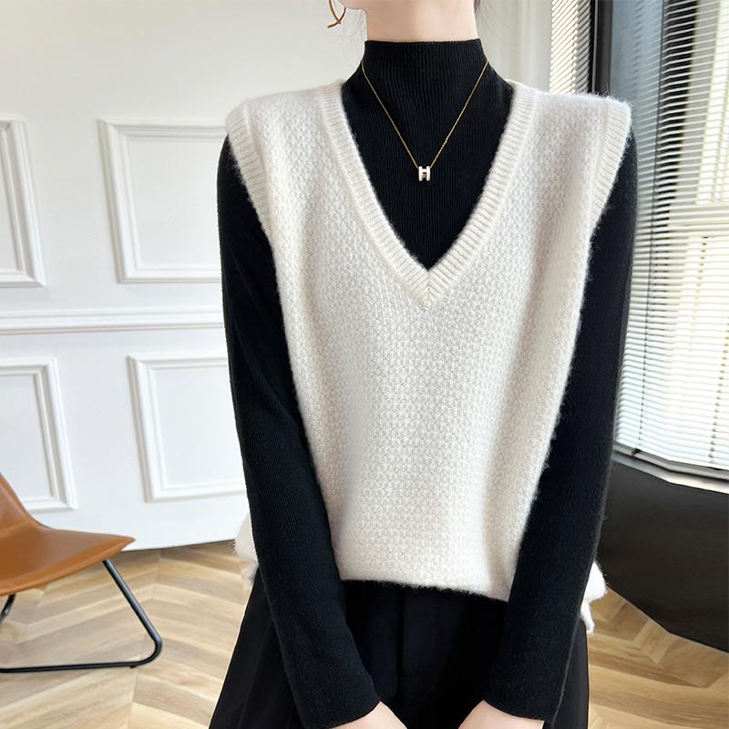 

Жіночий кашеміровий жилет Qinghe Cashmere 30% кашемір 70% вовна Осінньо-зимовий кашеміровий жилет М який та теплий XXL білий
