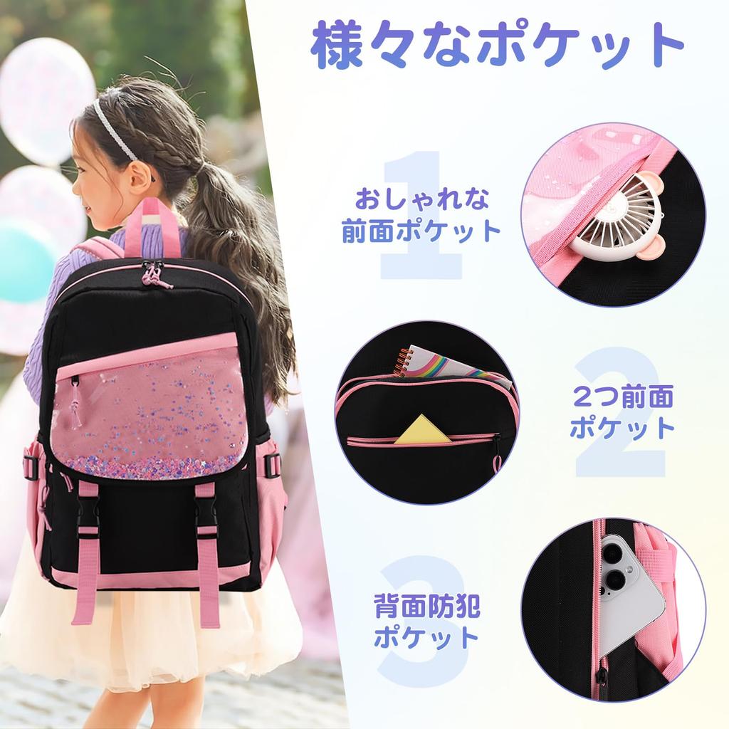 VASCHY Backpack for 21L Large Capacity Backpack for Middle and High School A4 Size with Stylish Transparent Black and Pink Kids, Girls, School,