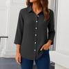 Womens Button Down Shirts 3/4 Sleeve Casual Collared Shirt Loose Blouses Solid Color Tops With Pocket