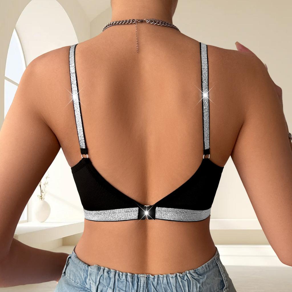 Women Ribbed Mesh Hollow Out Wireless Casual Bralette