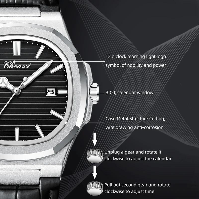 CHENXI New Luxury Business Man Wristwatch Waterproof Luminous Date Watch For Men Quartz Clock Leather Men's Watches Reloj