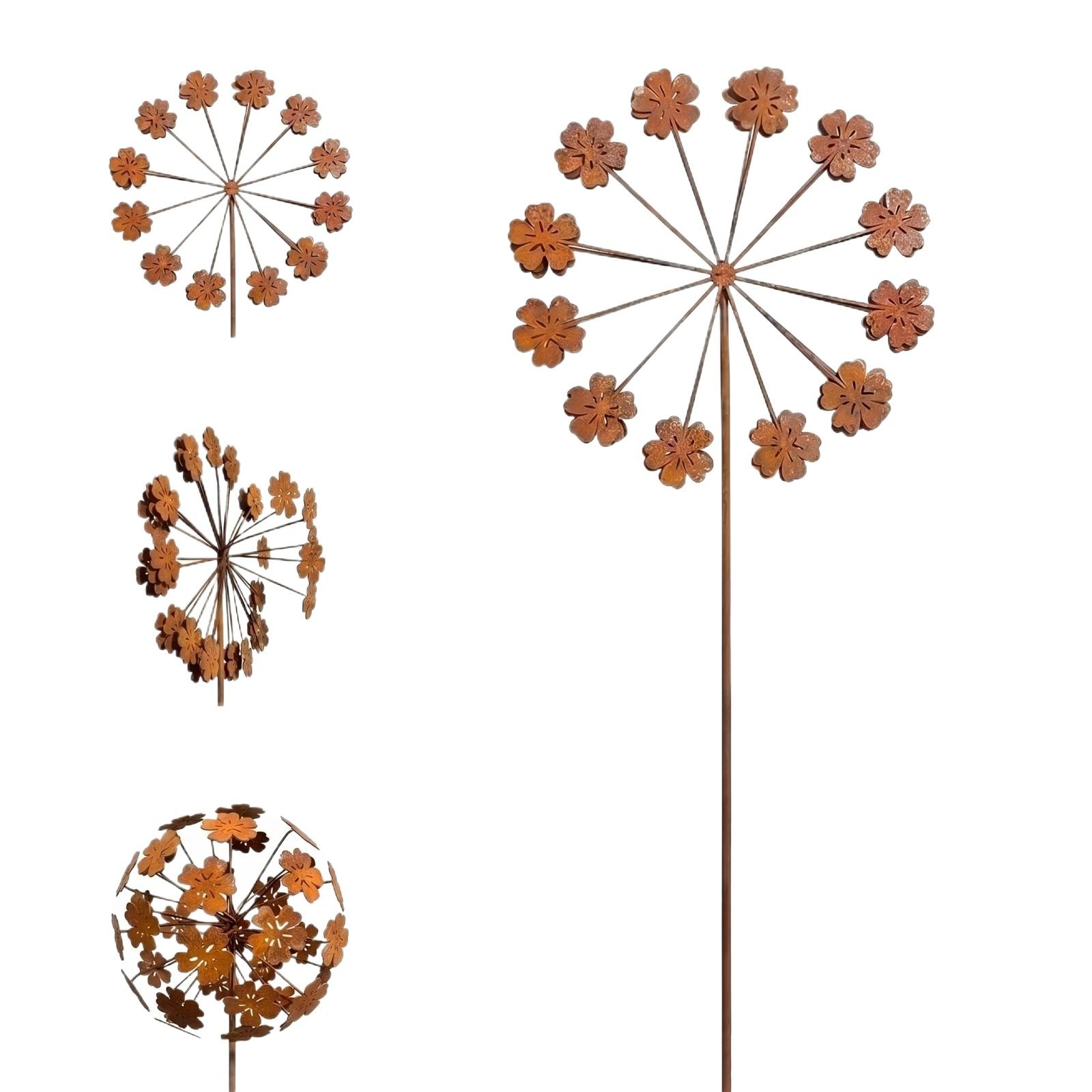 Vintage Metal Garden Stake Dandelion Design Outdoor Lawn Decoration Rusted Finish Yard Art Flower Sculpture One Size