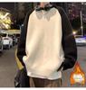 Men's High-End Color Block Heavyweight Cotton Hoodie - Autumn/Winter Style, Casual Loose Fit, Long Sleeve, Velvet Accents.