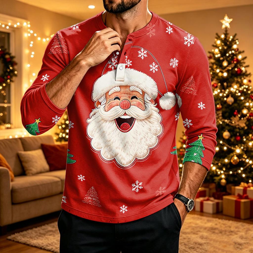 Men's Long Sleeve Shirt Christmas Print Holiday Casual Top