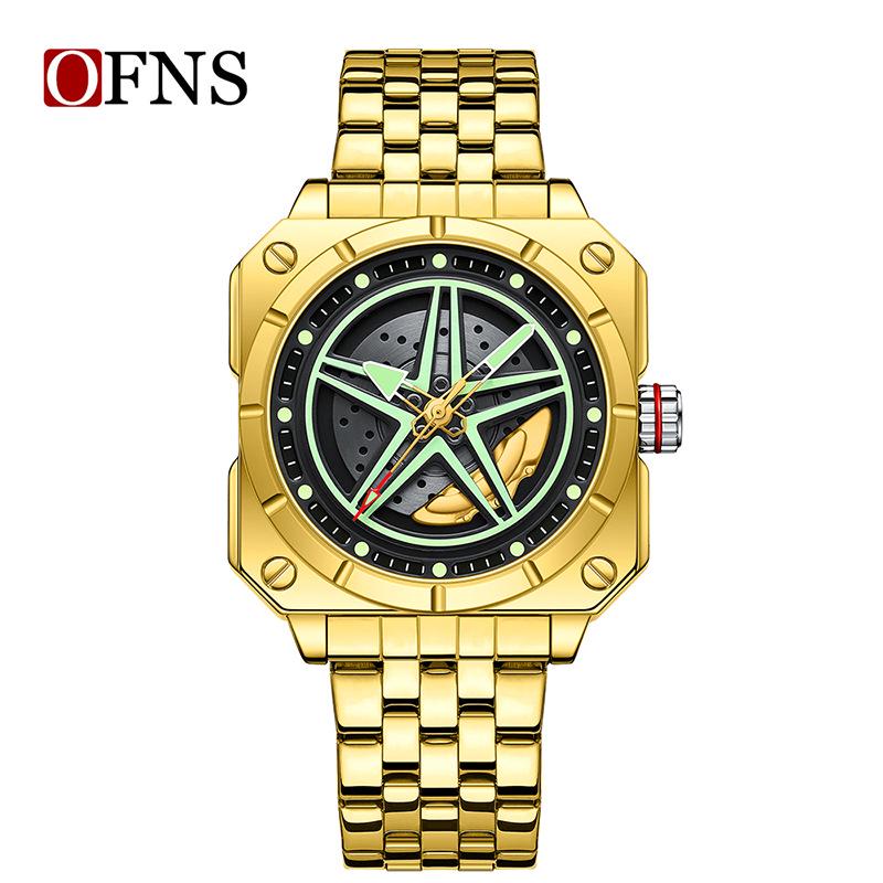 Oufannishi Men s Luminous Waterproof Quartz Watch with Rotating Square Dial and Steel Band