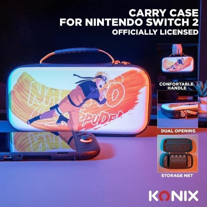 Housse De Protection Et Transport - KONIX - Naruto Shippuden Nintendo Switch 2 - Rangement Accessoires - Motif Naruto - Blanc