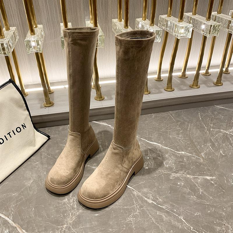 Suede Boots 2025 Autumn and Winter New Fashion Versatile Boots Retro High Boots Velvet Elastic Knight Boots Women