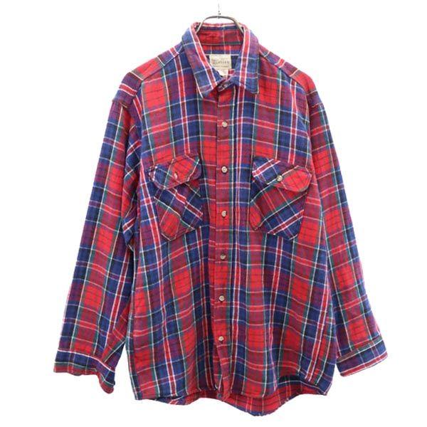 Melton 70-talls Vintage Laget i USA rutete Langermet Flanellskjorte L Rødlig Herre Brukt