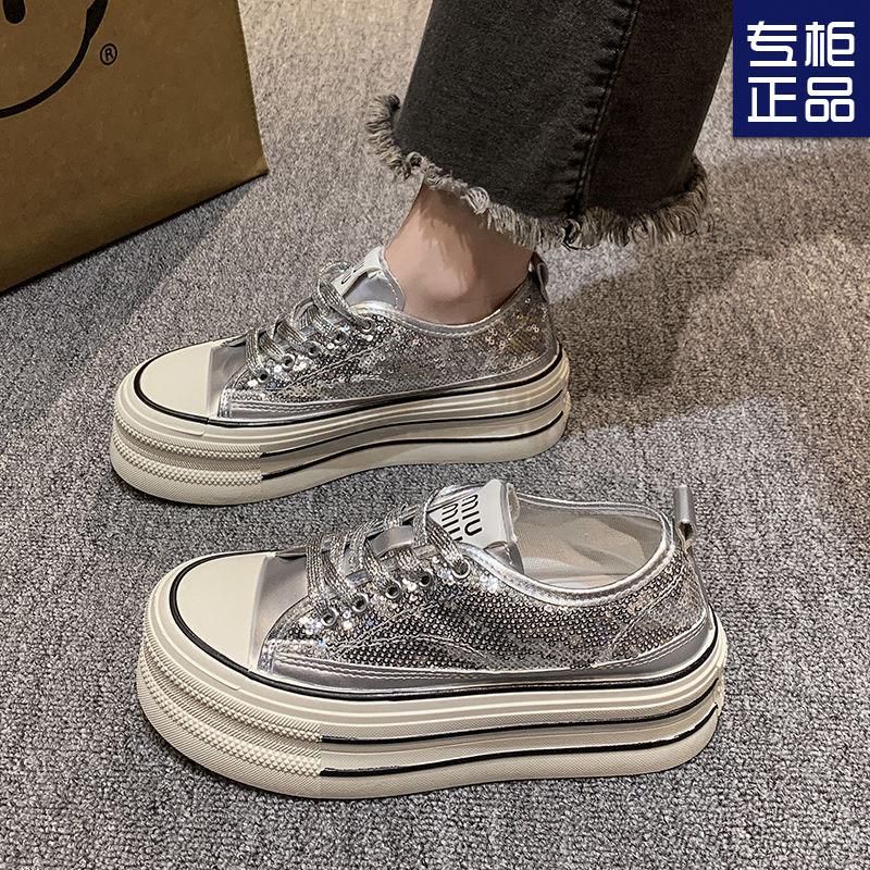 Silver Shoes Women's New Spring Women's Shoes Platform Muffin Shoes Versatile Canvas Shoes