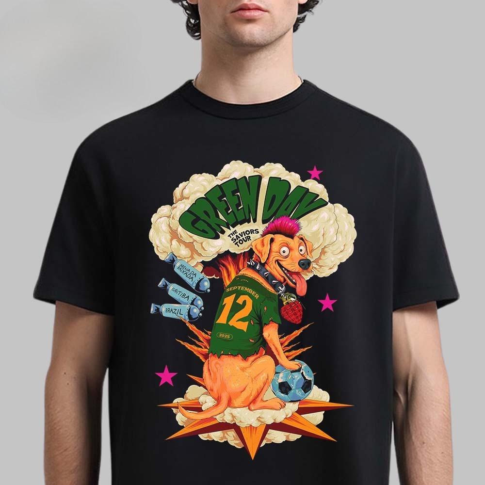 Rare Green Day Riot Fest 2025 Merch Tee In Chicago IL On September 21 2025 The Hot Dog Funny Art Two Sided T-Shirt