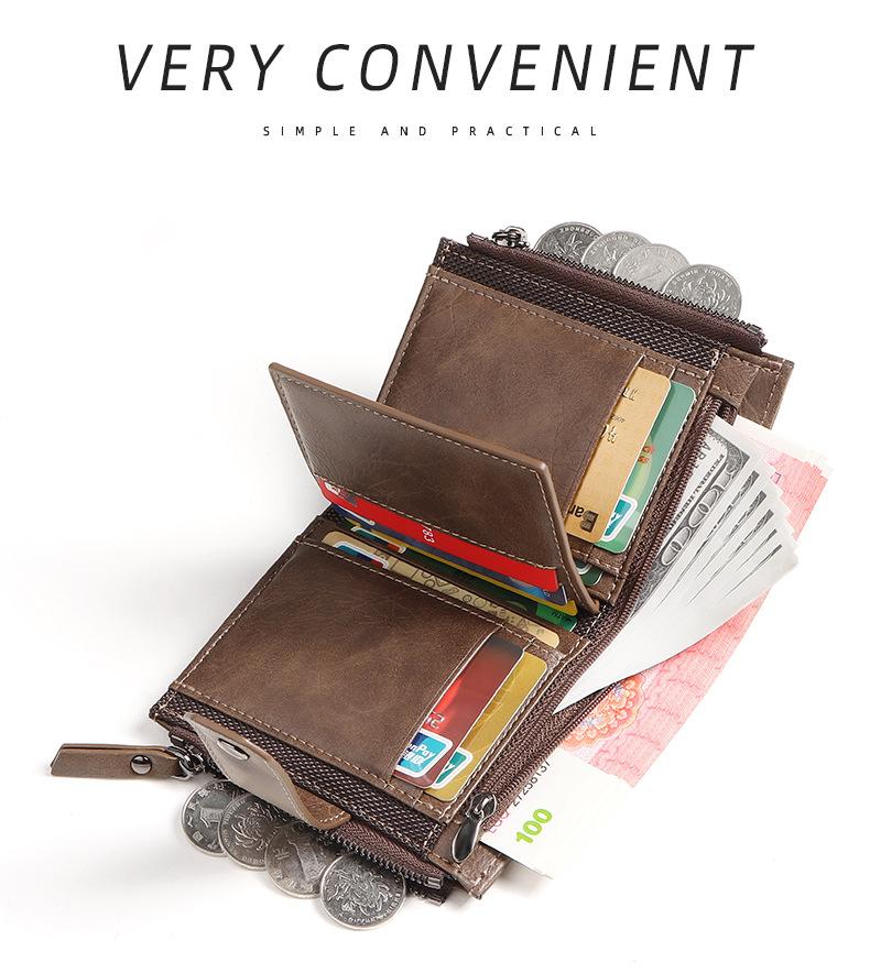 Men's Coin Purse Wallet RFID Blocking Zipper Vintage PU Leather Wallet Credit Card Holder Money Bag Wallet Man