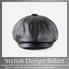Buzz Selection Leather and PU Leather Newsboy and Cool for Men and CAQ287 Hat, Stylish, Simple, Women, (Black)