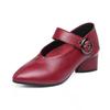 Fashion FHC Autumn Soft Leather Shoes Woman,Mum's Mid Heels,Women Pumps,Comfortable,Pointed Toe, Female Footware,Black,Red,Dropship