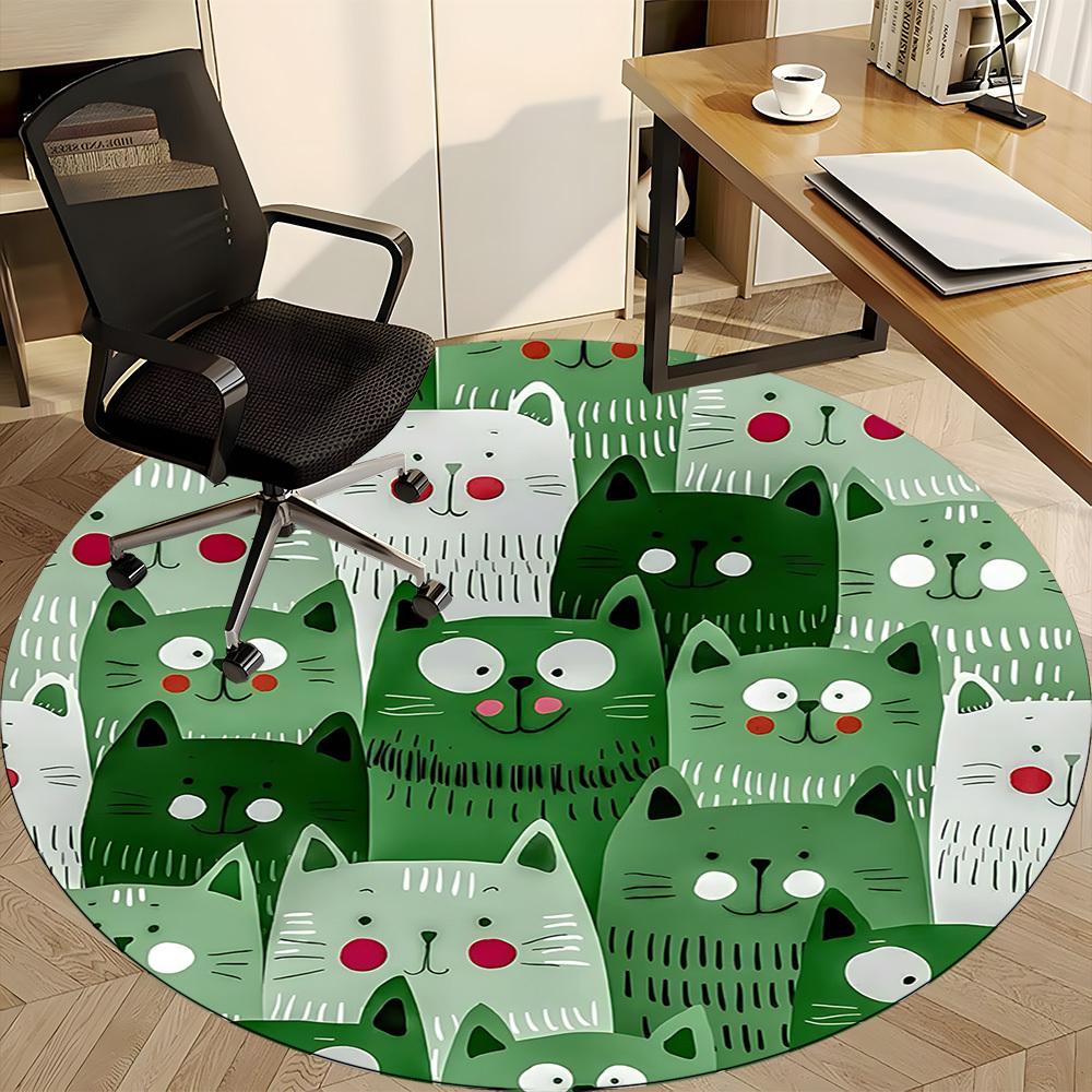 1pc Cat Pattern Office Round Area Rug, Under Office Chairs Bedroom Living Room Home Decor, Room Deco