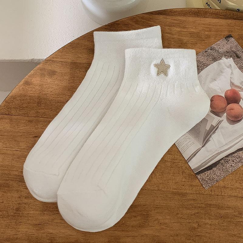 Women's Summer Thin Cartoon Embroidered Bear Low Top Shallow Mouth Non Slip Short Tube Boat Socks