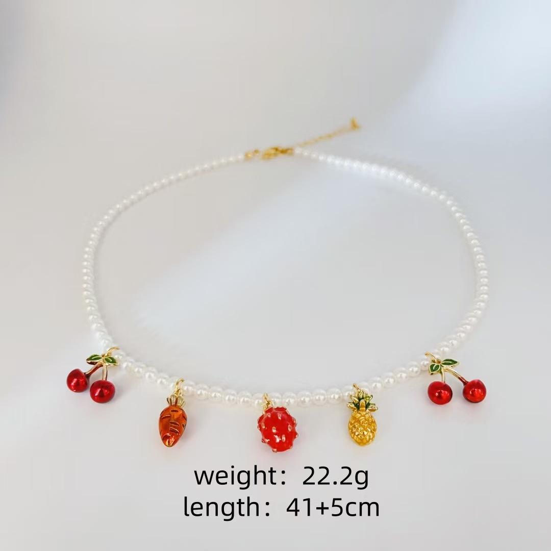 

Pineapple Strawberry West Carrot Cherry Fruit Collection Pendant Cute Jewelry Necklace Niche Fruit Pearl Necklace