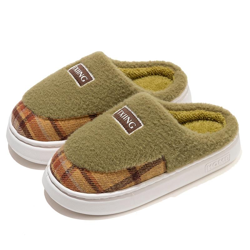 Warm Color Matching Shoes Autumn and Winter Indoor Living Room Dormitory Warm Thick-soled Velvet Couple Cotton Slippers