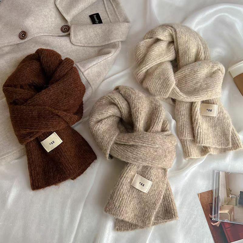 Korean version of green knitted scarf women's winter new versatile warm with thread solid color scarf men's couple