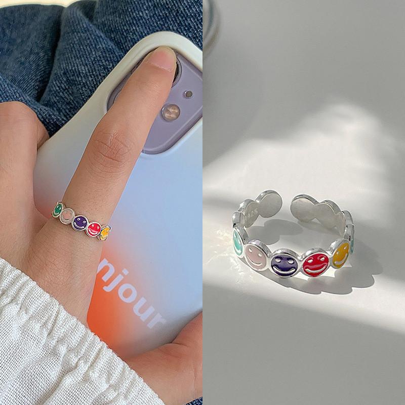 Fashionable Ins Style Rainbow Smiley Face Ring For Women High-end Minimalist Copper Design J2997