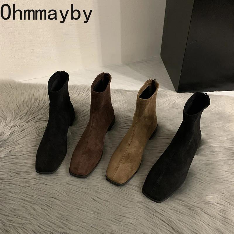 Spring Autumn Women Modern Ankle Boots Fashion Square Toe Short Booties Ladies Casual Low Heel Shoes