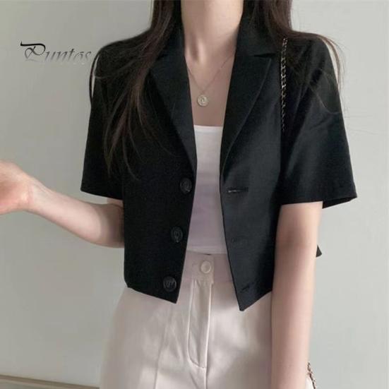 Damer Sommerdrakt Frakk Revers Kortermet Enkeltspent Knappelukking Kort Draktsjakke Ensfarget Løs Passform Business Yttertøy