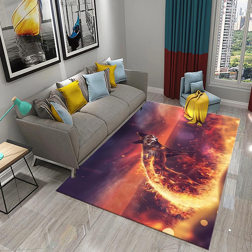 3D Fire Animal Cool Tiger Wolf Carpet Children Play Crawling Carpet Living Room Bedroom Balcony Decor Rugs Bathroom Non-slip Mat